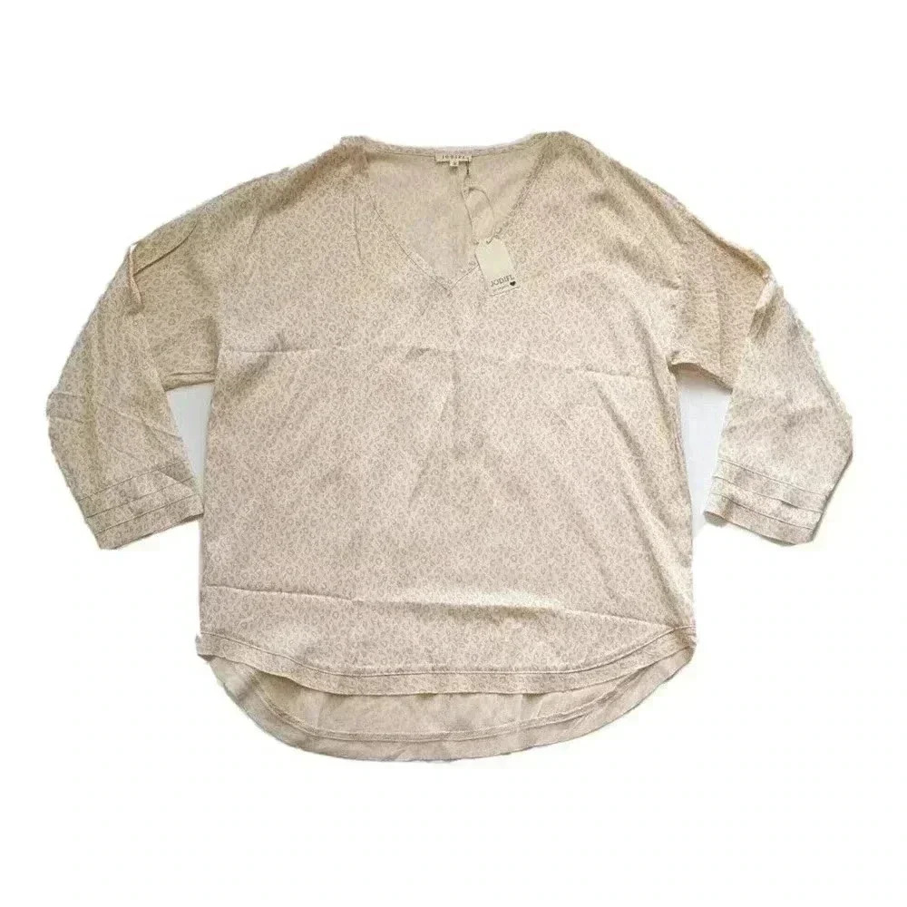 Jodifl Satin Leopard Print Beige Tan V Neckl Top NEW Size Small Long Sleeve